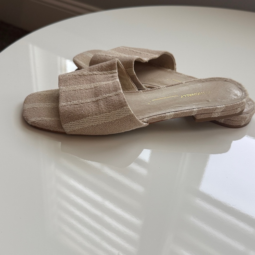 Striped Tan Slide Sandal Flats 7